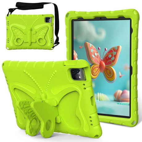 EIDERWOOD iPad Air 13" (2026 / 2025 / 2024) / Pro 13" (2025 / 2024) / Pro 12.9" (2022-2018) Børne Cover - Butterfly Kickstand Cover m. Skulderstrop - Grøn