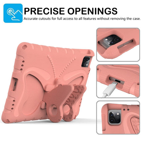 EIDERWOOD iPad Air 13" (2026 / 2025 / 2024) / Pro 13" (2025 / 2024) / Pro 12.9" (2022-2018) Børne Cover - Butterfly Kickstand Cover m. Skulderstrop - Koral