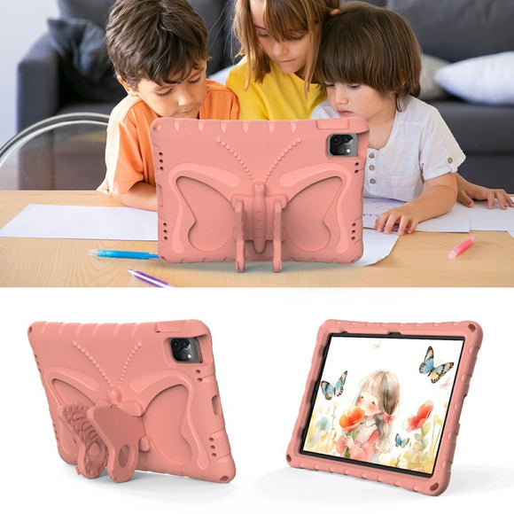 EIDERWOOD iPad Air 13" (2026 / 2025 / 2024) / Pro 13" (2025 / 2024) / Pro 12.9" (2022-2018) Børne Cover - Butterfly Kickstand Cover m. Skulderstrop - Koral