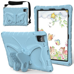 EIDERWOOD iPad Air 13" (2025 / 2024) / Pro 13" (2025 / 2024) / Pro 12.9" (2022-2018) Børne Cover - Butterfly Kickstand Cover m. Skulderstrop - Lyseblå