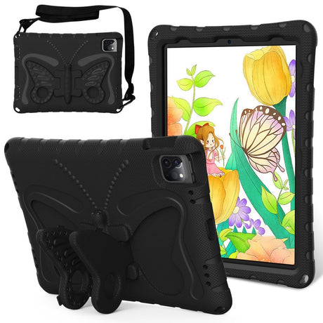 EIDERWOOD iPad Air 13" (2026 / 2025 / 2024) / Pro 13" (2025 / 2024) / Pro 12.9" (2022-2018) Børne Cover - Butterfly Kickstand Cover m. Skulderstrop - Sort