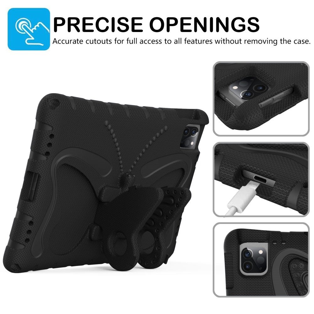 EIDERWOOD iPad Air 13" (2026 / 2025 / 2024) / Pro 13" (2025 / 2024) / Pro 12.9" (2022-2018) Børne Cover - Butterfly Kickstand Cover m. Skulderstrop - Sort