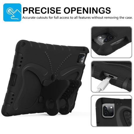 EIDERWOOD iPad Air 13" (2026 / 2025 / 2024) / Pro 13" (2025 / 2024) / Pro 12.9" (2022-2018) Børne Cover - Butterfly Kickstand Cover m. Skulderstrop - Sort