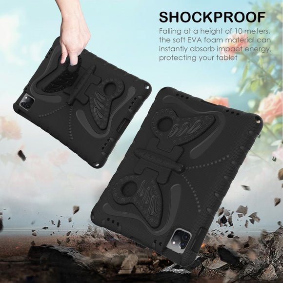 EIDERWOOD iPad Air 13" (2026 / 2025 / 2024) / Pro 13" (2025 / 2024) / Pro 12.9" (2022-2018) Børne Cover - Butterfly Kickstand Cover m. Skulderstrop - Sort
