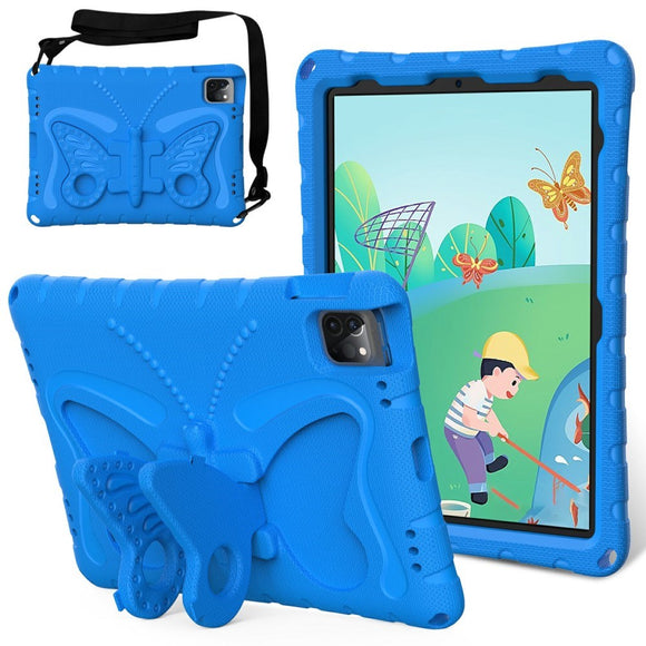 EIDERWOOD iPad Air 13" (2026 / 2025 / 2024) / Pro 13" (2025 / 2024) / Pro 12.9" (2022-2018) Børne Cover - Butterfly Kickstand Cover m. Skulderstrop - Blå