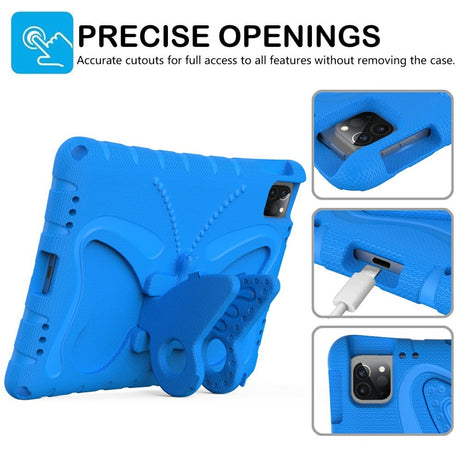 EIDERWOOD iPad Air 13" (2026 / 2025 / 2024) / Pro 13" (2025 / 2024) / Pro 12.9" (2022-2018) Børne Cover - Butterfly Kickstand Cover m. Skulderstrop - Blå