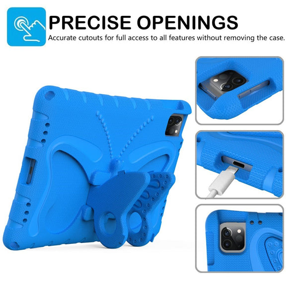 EIDERWOOD iPad Air 13" (2026 / 2025 / 2024) / Pro 13" (2025 / 2024) / Pro 12.9" (2022-2018) Børne Cover - Butterfly Kickstand Cover m. Skulderstrop - Blå