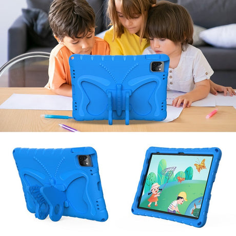 EIDERWOOD iPad Air 13" (2026 / 2025 / 2024) / Pro 13" (2025 / 2024) / Pro 12.9" (2022-2018) Børne Cover - Butterfly Kickstand Cover m. Skulderstrop - Blå