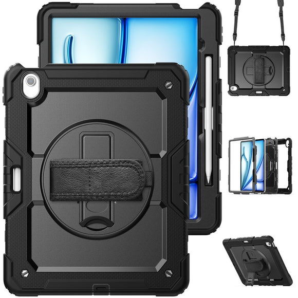 iPad Air 13" (2026 / 2025 / 2024) Hybrid Cover m. Indbygget Skærmbeskyttelse - Kickstand - Skulderstrop - Sort