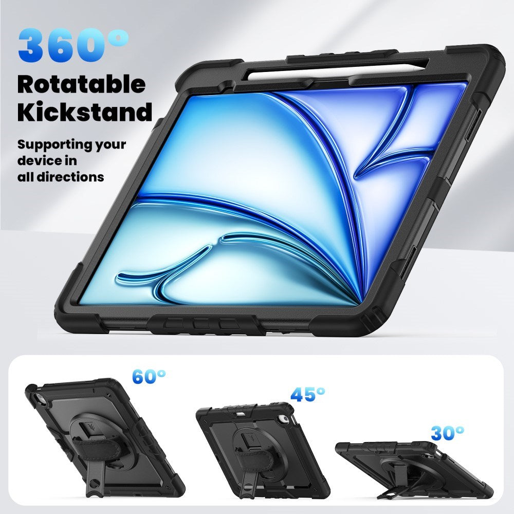 iPad Air 13" (2026 / 2025 / 2024) Hybrid Cover m. Indbygget Skærmbeskyttelse - Kickstand - Skulderstrop - Sort