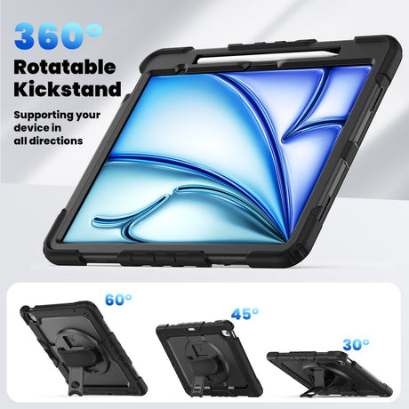 iPad Air 13" (2026 / 2025 / 2024) Hybrid Cover m. Indbygget Skærmbeskyttelse - Kickstand - Skulderstrop - Sort