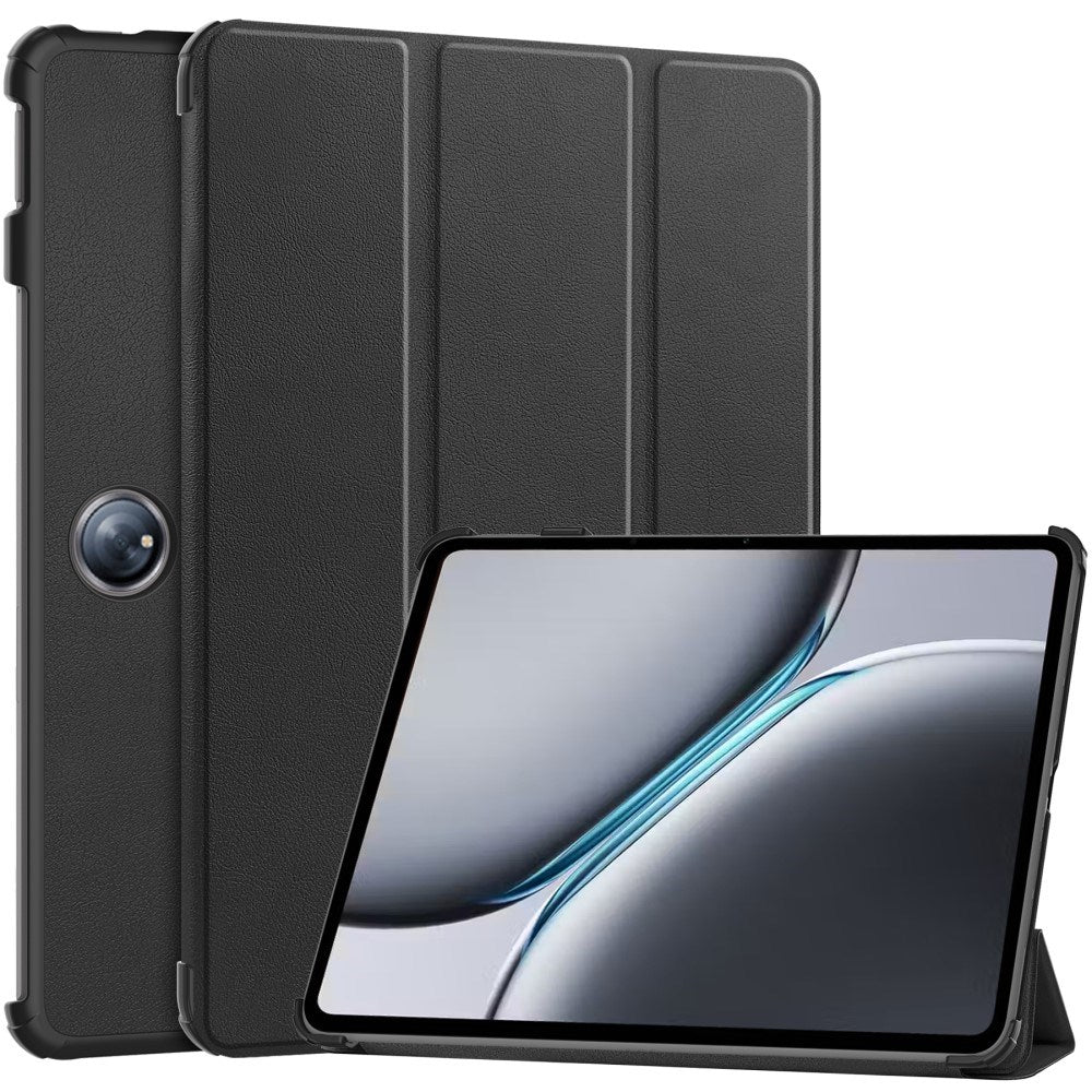 OnePlus Pad 2 Tri-Fold Læder Cover m. Vågeblus Funktion - Sort