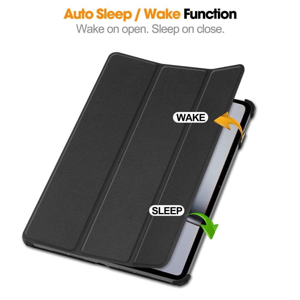 OnePlus Pad 2 Tri-Fold Læder Cover m. Vågeblus Funktion - Sort