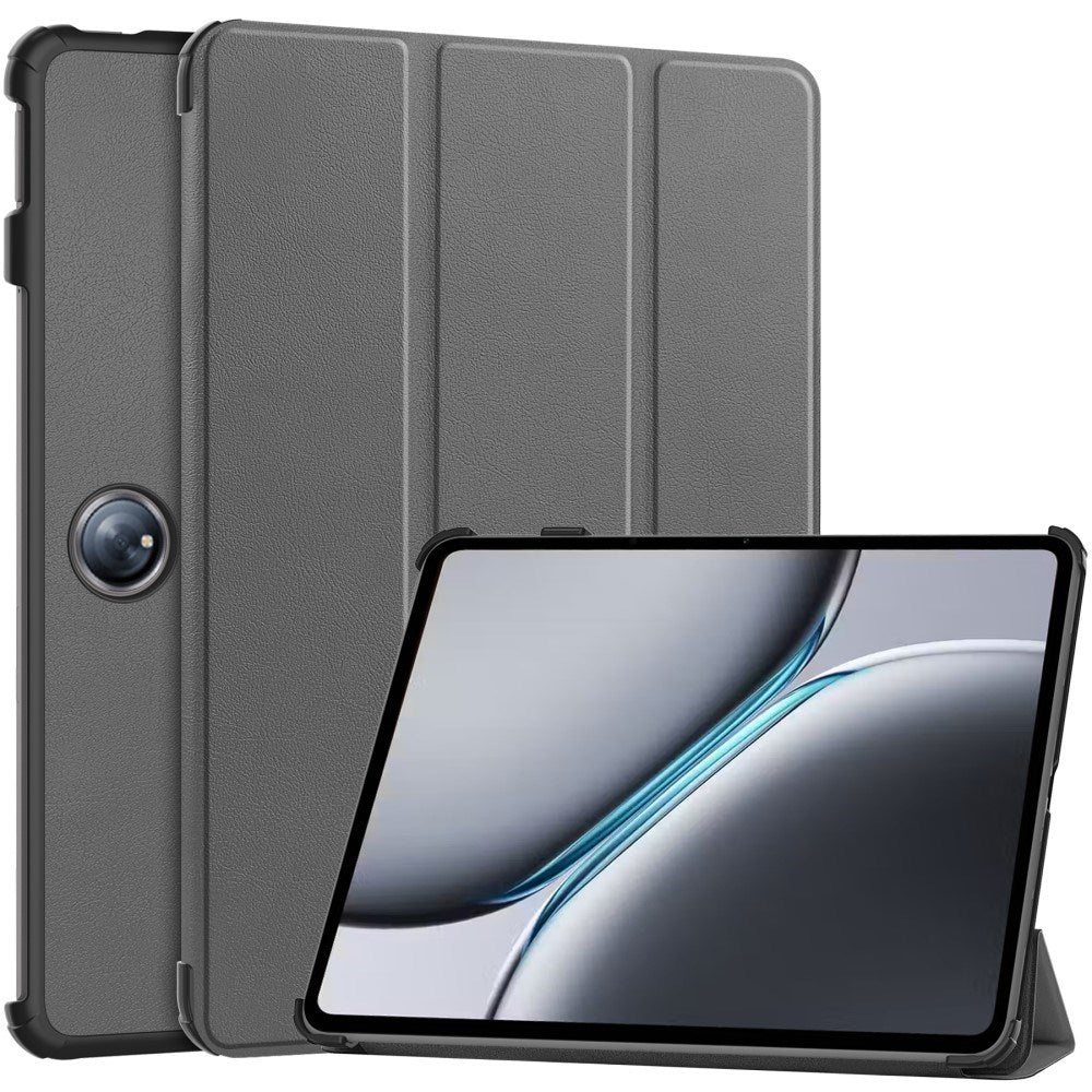 OnePlus Pad 2 Tri-Fold Læder Cover m. Vågeblus Funktion - Grå