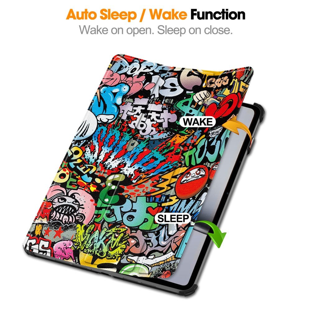 EIDERWOOD OnePlus Pad 2 Tri-Fold Kunstlæder Cover m. Vågeblus Funktion - Graffiti