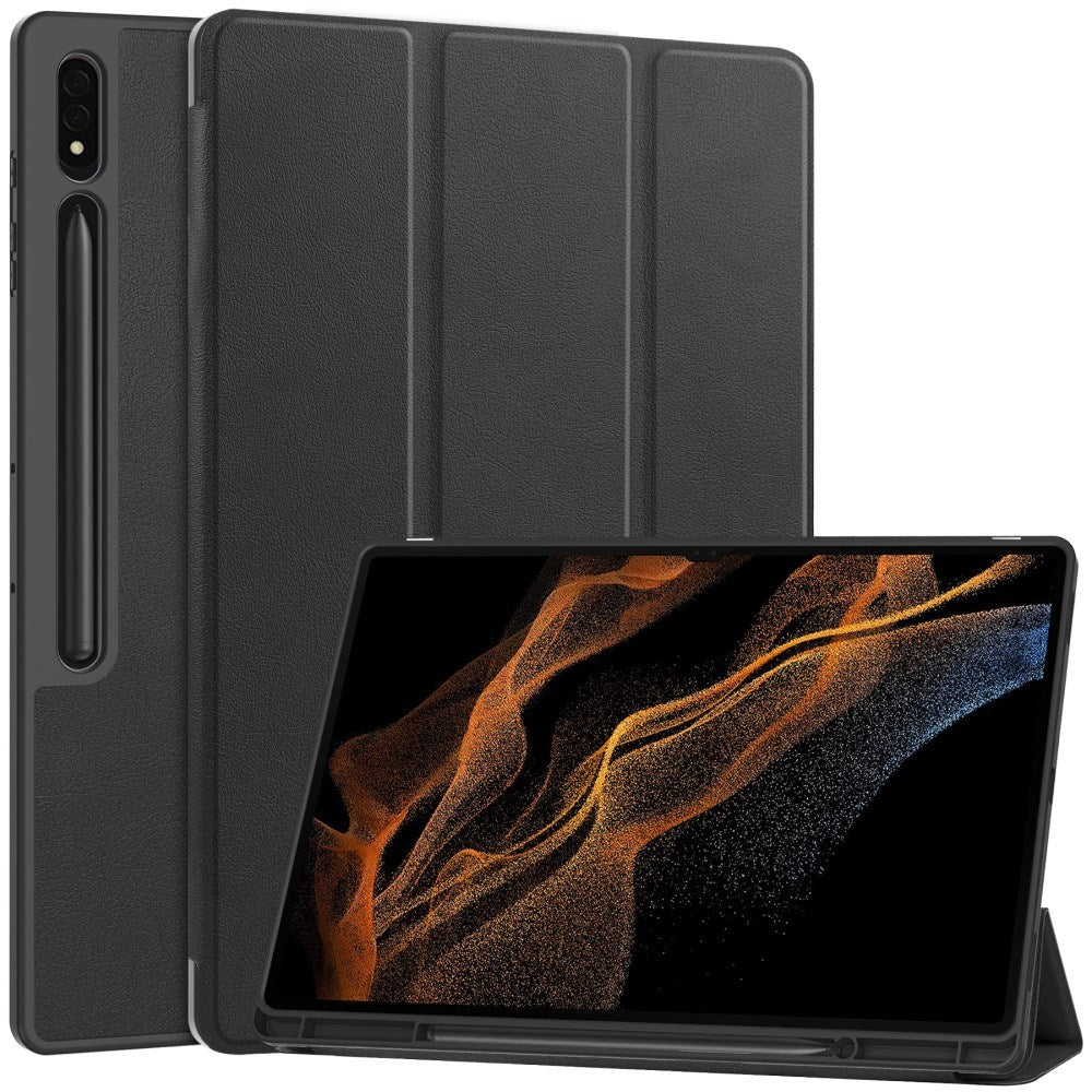 Samsung Galaxy Tab S10 Ultra Tri-Fold Læder Cover m. Standerfunktion - Sort