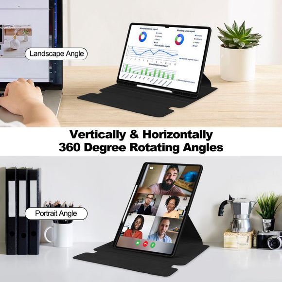 EIDERWOOD Samsung Galaxy Tab S10 Ultra Vegansk Læder Cover m. Roterende Ståfunktion - Sort