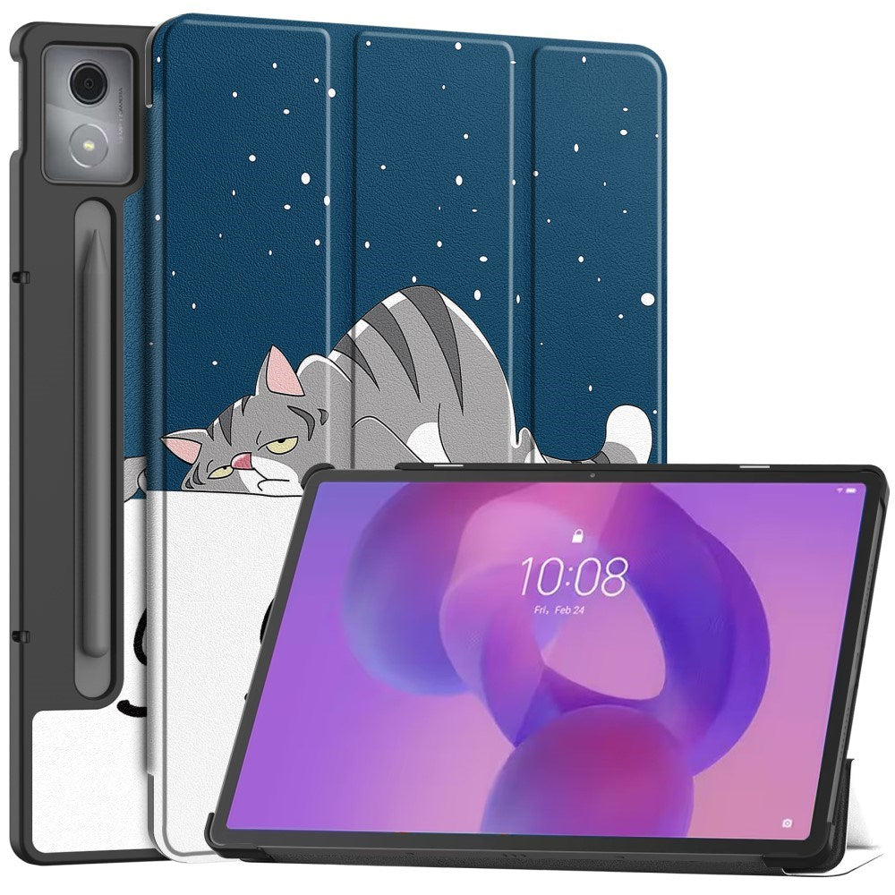 EIDERWOOD Lenovo IdeaTab Pro Tri-Fold Kunstlæder Flip Cover m. Mønster - Kat