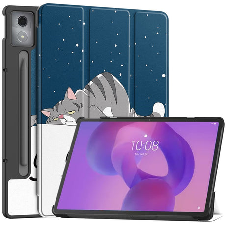 EIDERWOOD Lenovo IdeaTab Pro Tri-Fold Kunstlæder Flip Cover m. Mønster - Kat