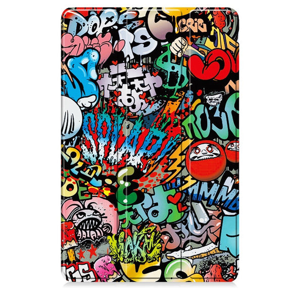 EIDERWOOD Lenovo IdeaTab Pro Tri-Fold Kunstlæder Flip Cover m. Mønster - Graffiti