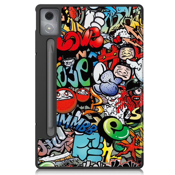 EIDERWOOD Lenovo IdeaTab Pro Tri-Fold Kunstlæder Flip Cover m. Mønster - Graffiti