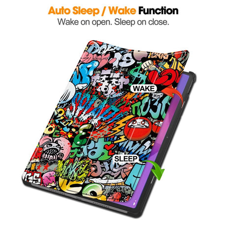 EIDERWOOD Lenovo IdeaTab Pro Tri-Fold Kunstlæder Flip Cover m. Mønster - Graffiti