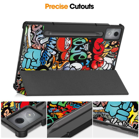 EIDERWOOD Lenovo IdeaTab Pro Tri-Fold Kunstlæder Flip Cover m. Mønster - Graffiti