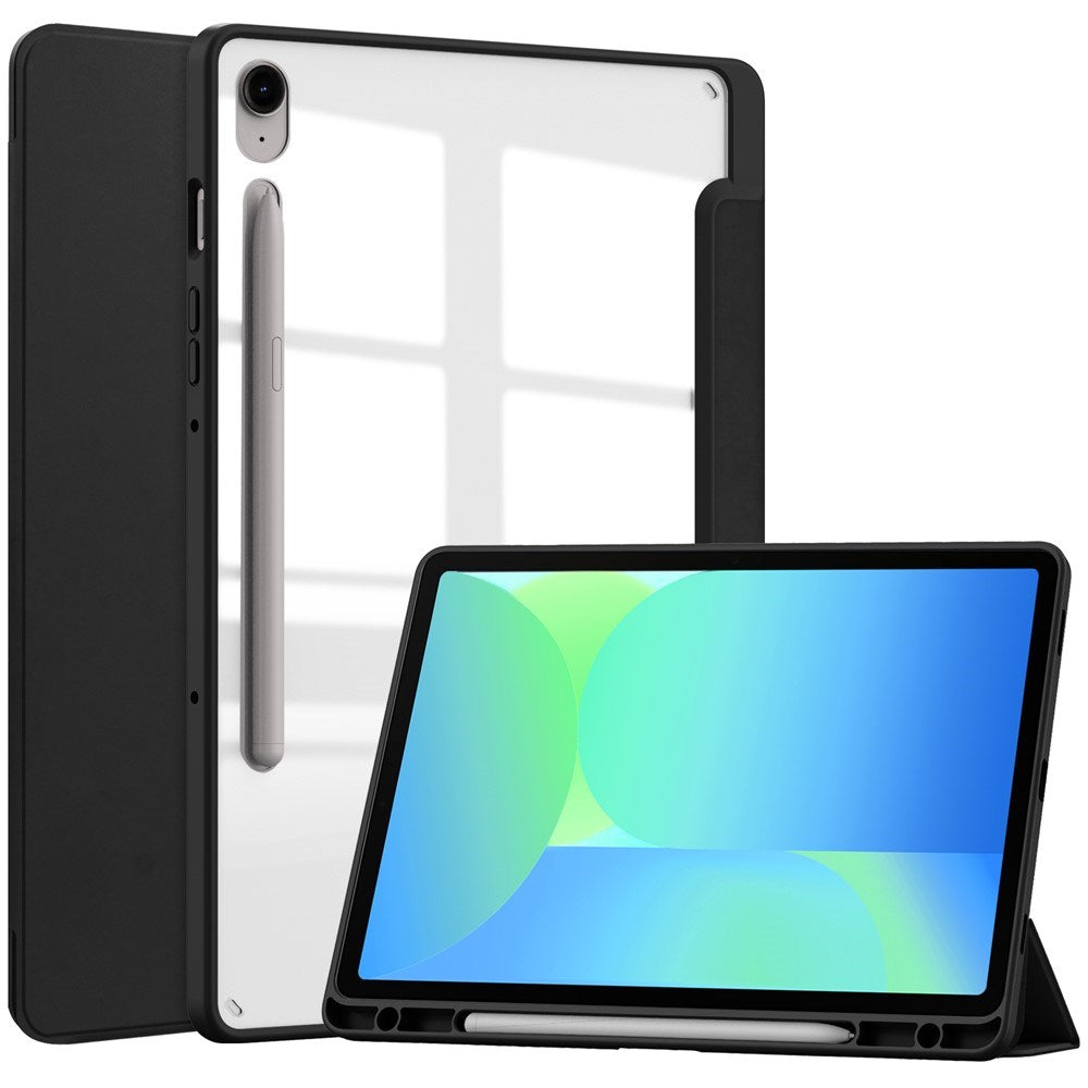 EIDERWOOD Samsung Galaxy Tab S10 Lite / S10 FE / S9 FE Flip Cover - Ståfunktion & Stylus Pen-Holder - Gennemsigtig / Sort