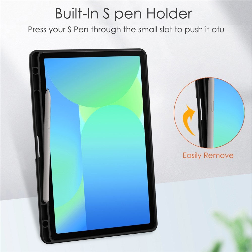 EIDERWOOD Samsung Galaxy Tab S10 Lite / S10 FE / S9 FE Flip Cover - Ståfunktion & Stylus Pen-Holder - Gennemsigtig / Sort