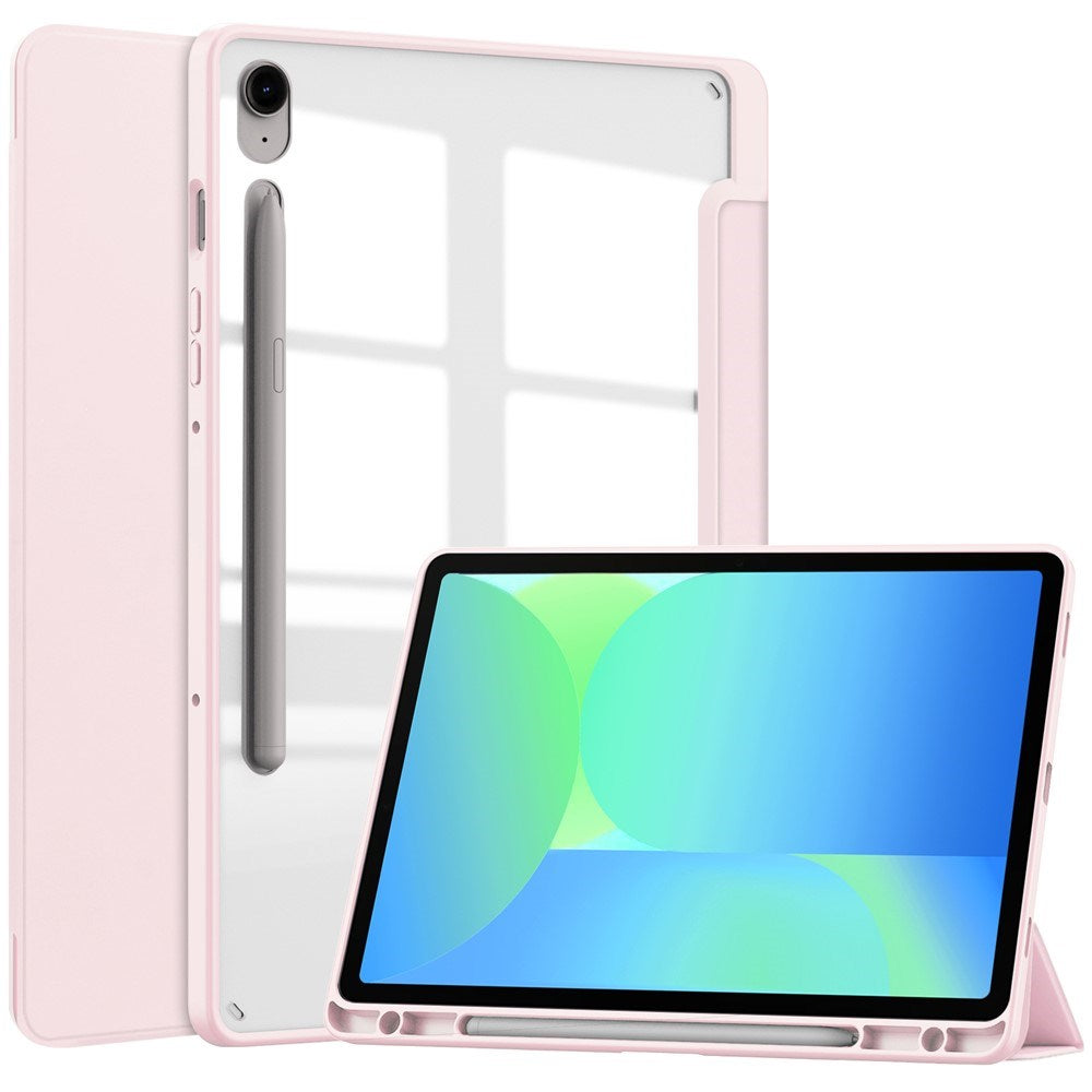 EIDERWOOD Samsung Galaxy Tab S10 Lite / S10 FE / S9 FE Flip Cover - Ståfunktion & Stylus Pen-Holder - Gennemsigtig / Lyserød