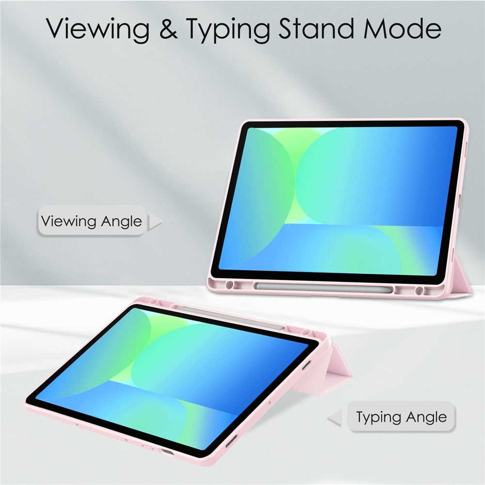 EIDERWOOD Samsung Galaxy Tab S10 Lite / S10 FE / S9 FE Flip Cover - Ståfunktion & Stylus Pen-Holder - Gennemsigtig / Lyserød