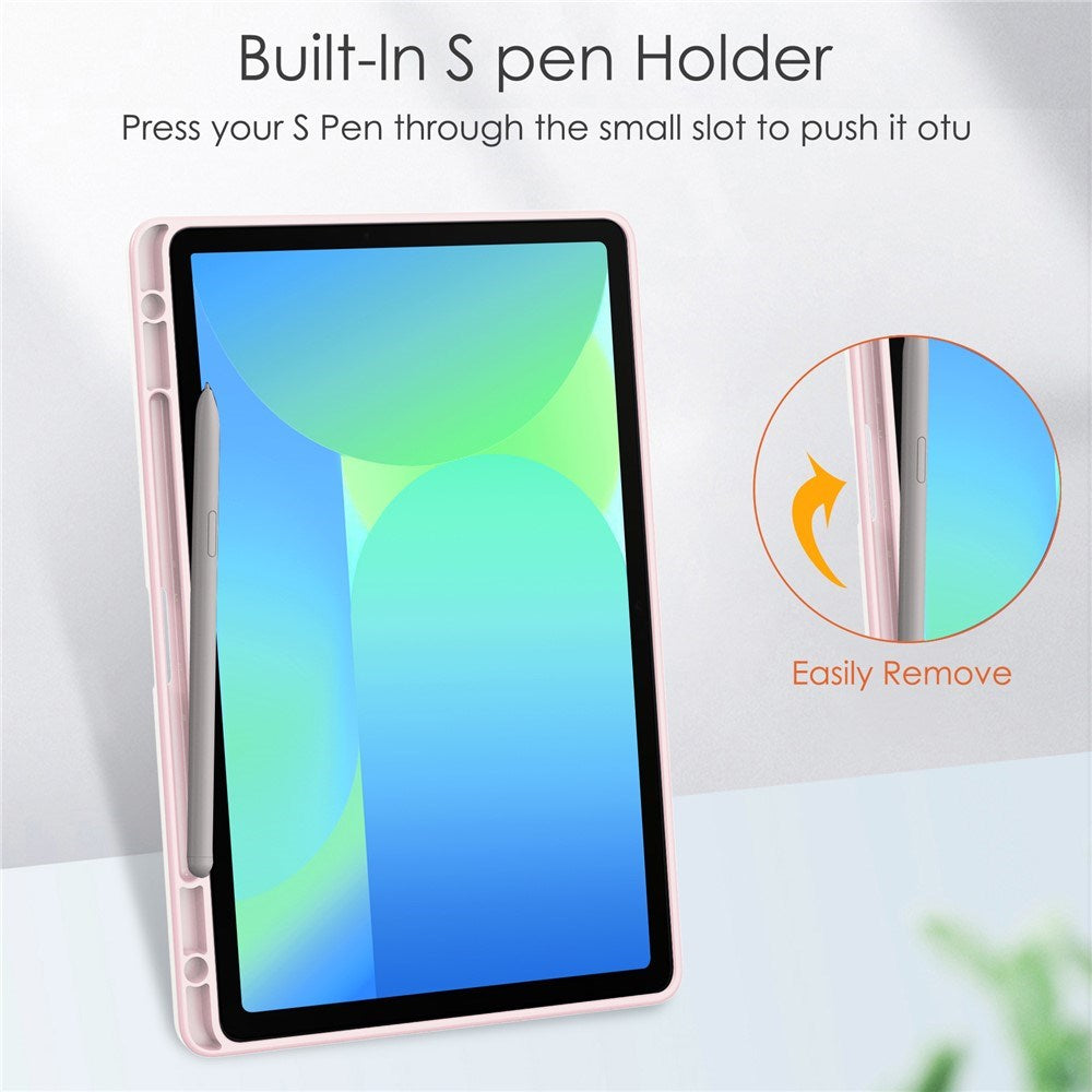 EIDERWOOD Samsung Galaxy Tab S10 Lite / S10 FE / S9 FE Flip Cover - Ståfunktion & Stylus Pen-Holder - Gennemsigtig / Lyserød