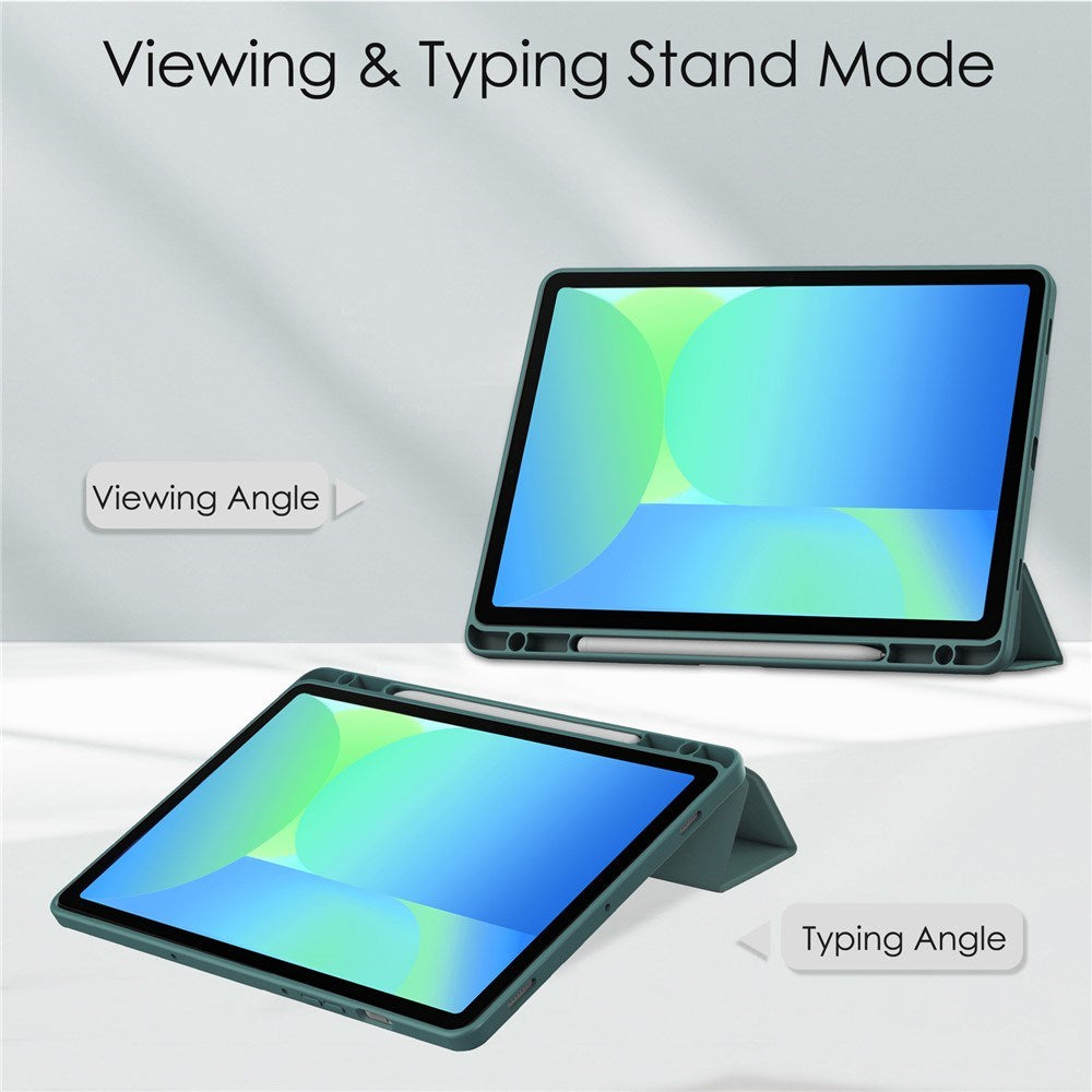 EIDERWOOD Samsung Galaxy Tab S10 Lite / S10 FE / S9 FE Flip Cover - Ståfunktion & Stylus Pen-Holder - Gennemsigtig / Mørkegrøn
