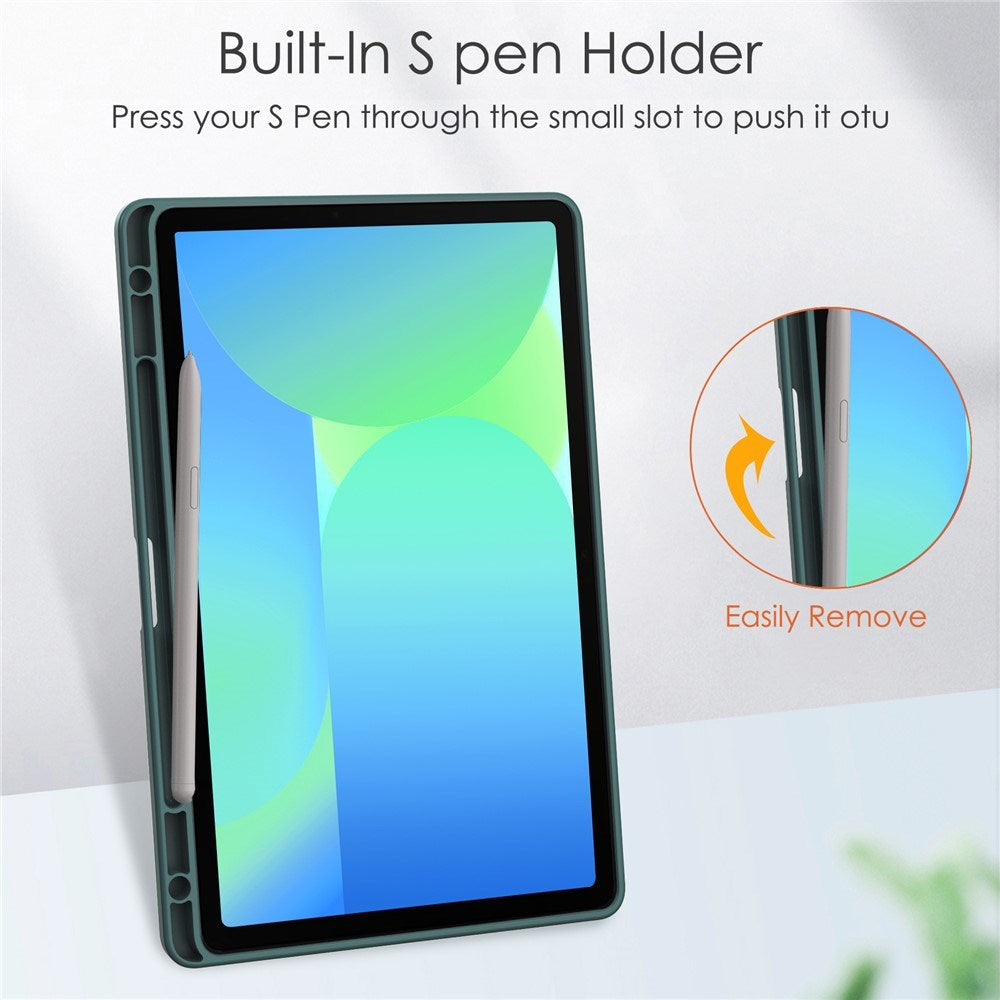 EIDERWOOD Samsung Galaxy Tab S10 Lite / S10 FE / S9 FE Flip Cover - Ståfunktion & Stylus Pen-Holder - Gennemsigtig / Mørkegrøn