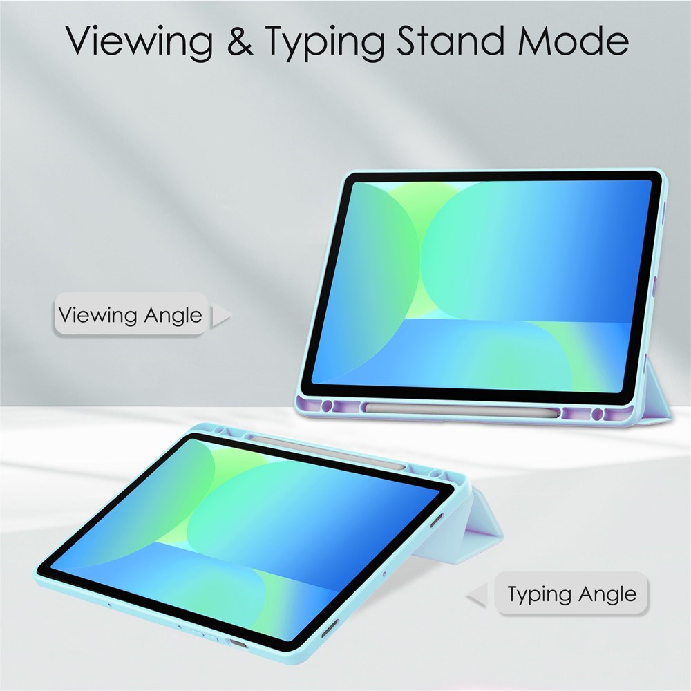 EIDERWOOD Samsung Galaxy Tab S10 Lite / S10 FE / S9 FE Flip Cover - Ståfunktion & Stylus Pen-Holder - Gennemsigtig / Lyseblå