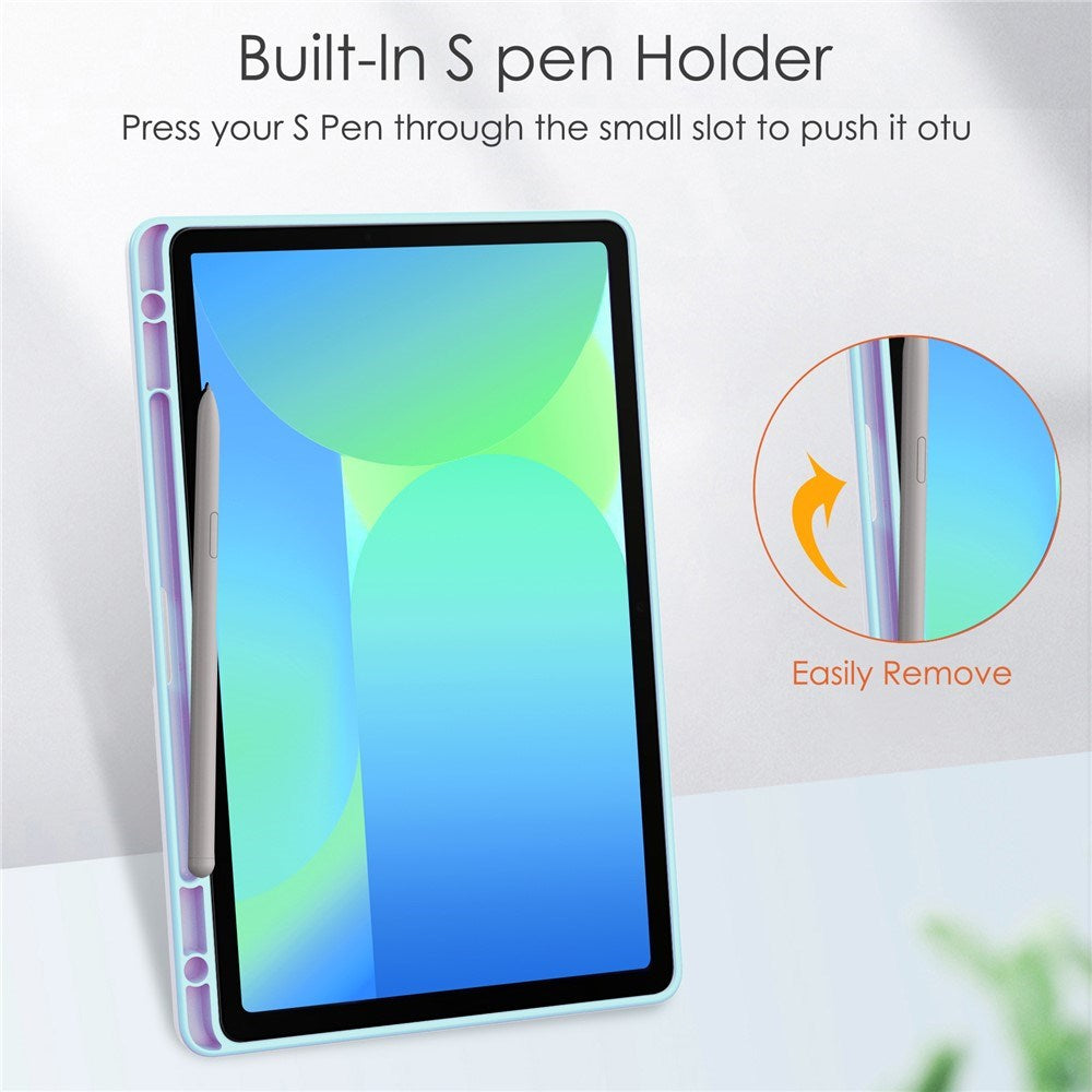 EIDERWOOD Samsung Galaxy Tab S10 Lite / S10 FE / S9 FE Flip Cover - Ståfunktion & Stylus Pen-Holder - Gennemsigtig / Lyseblå