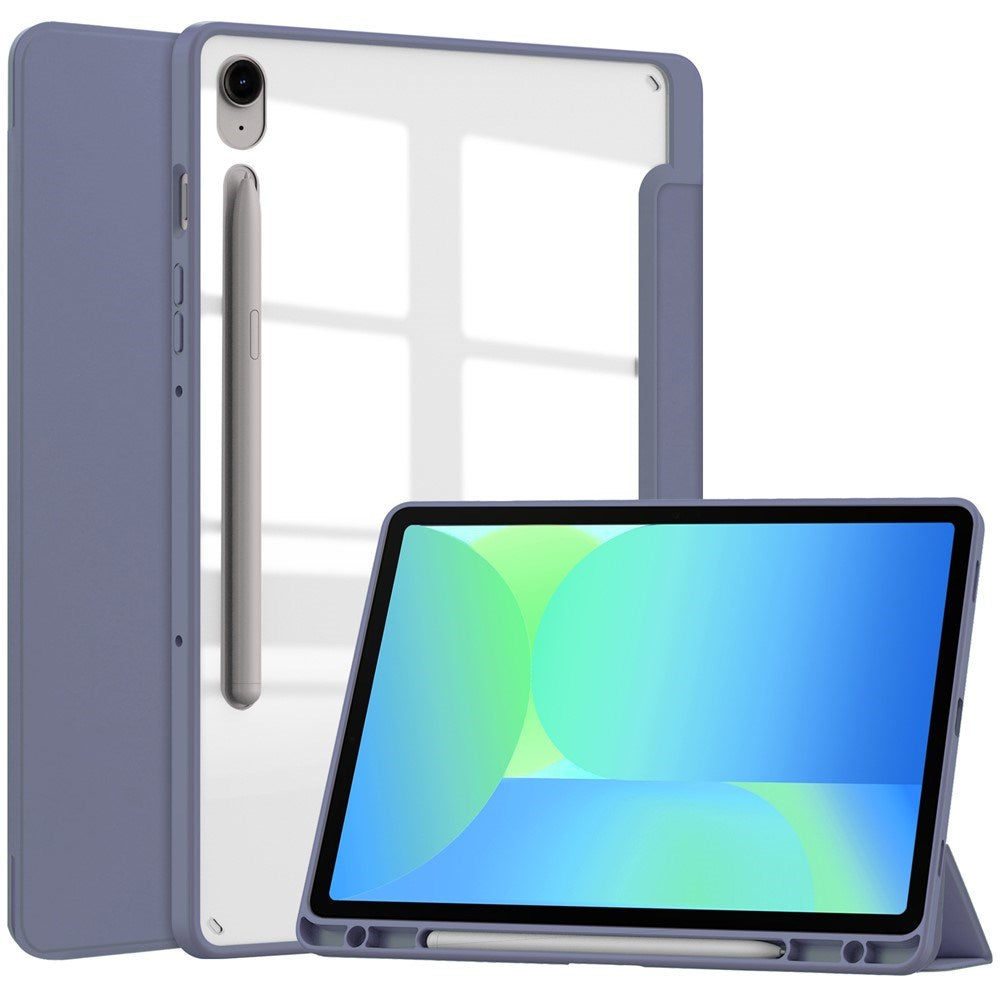 EIDERWOOD Samsung Galaxy Tab S10 Lite / S10 FE / S9 FE Flip Cover - Ståfunktion & Stylus Pen-Holder - Gennemsigtig / Grålilla