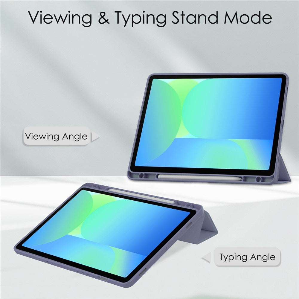 EIDERWOOD Samsung Galaxy Tab S10 Lite / S10 FE / S9 FE Flip Cover - Ståfunktion & Stylus Pen-Holder - Gennemsigtig / Grålilla