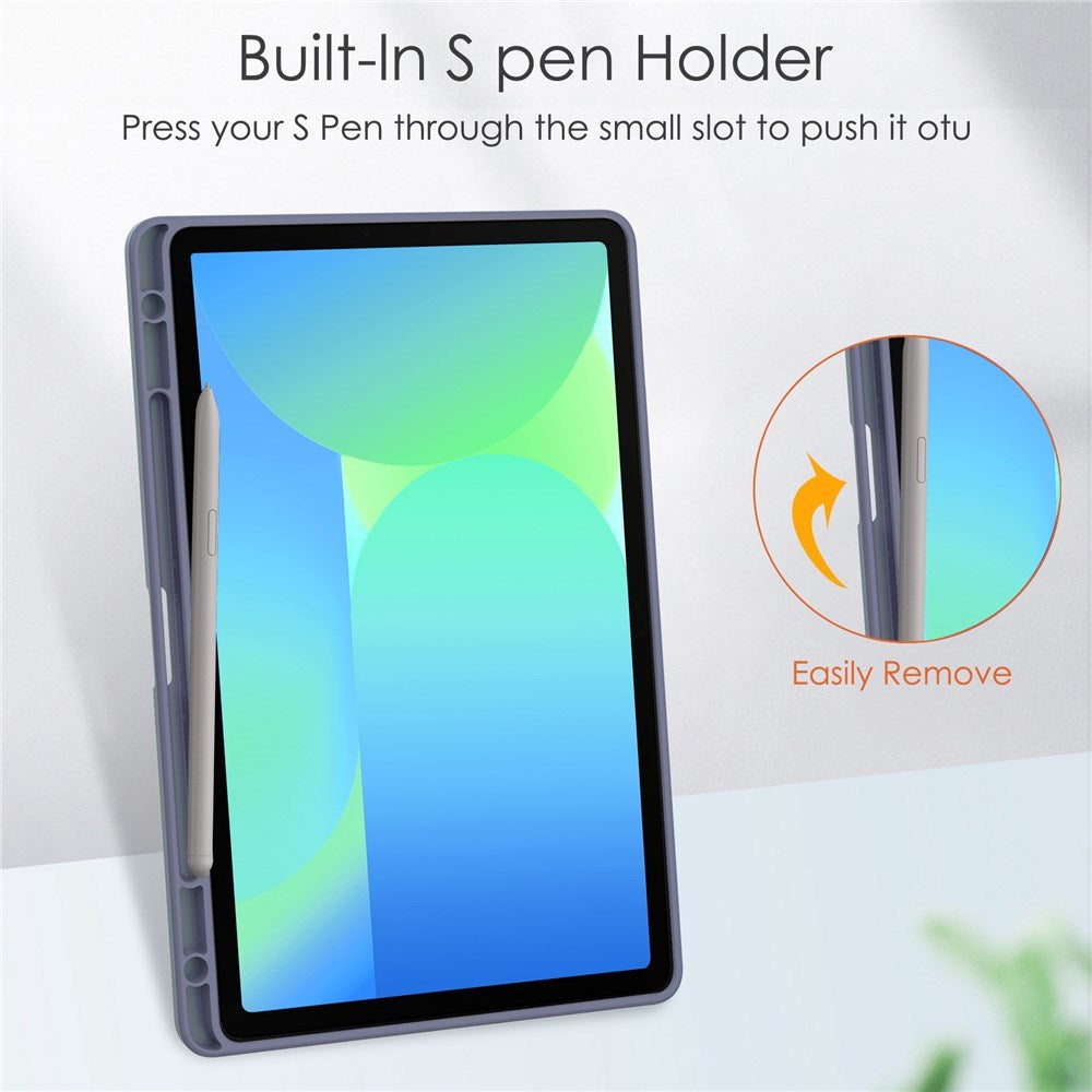 EIDERWOOD Samsung Galaxy Tab S10 Lite / S10 FE / S9 FE Flip Cover - Ståfunktion & Stylus Pen-Holder - Gennemsigtig / Grålilla