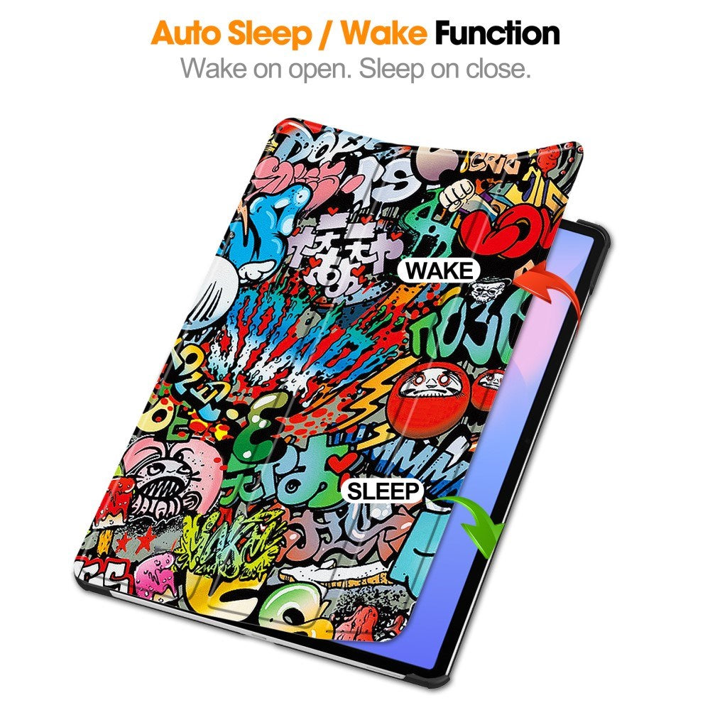 EIDERWOOD Samsung Galaxy Tab S10 FE+ (Plus) Tri-Fold Kunstlæder Flip Cover m. Mønster - Graffiti