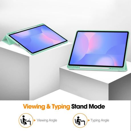 EIDERWOOD Samsung Galaxy Tab S10 FE+ (Plus) Tri-Fold Kunstlæder Cover m. Stylus Pen Holder - Lysegrøn