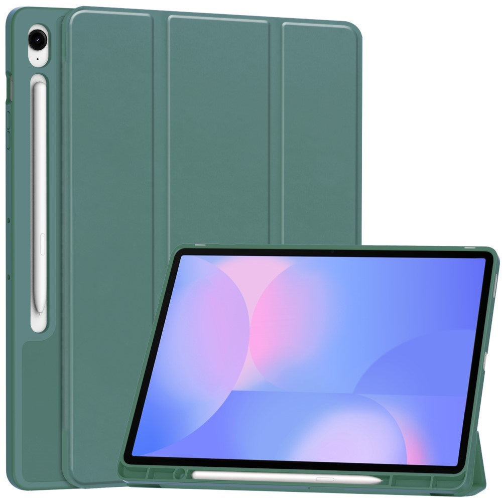 EIDERWOOD Samsung Galaxy Tab S10 FE+ (Plus) Tri-Fold Kunstlæder Cover m. Stylus Pen Holder - Mørkegrøn