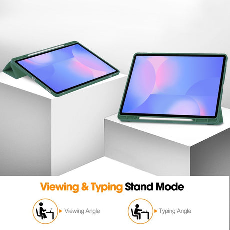 EIDERWOOD Samsung Galaxy Tab S10 FE+ (Plus) Tri-Fold Kunstlæder Cover m. Stylus Pen Holder - Mørkegrøn