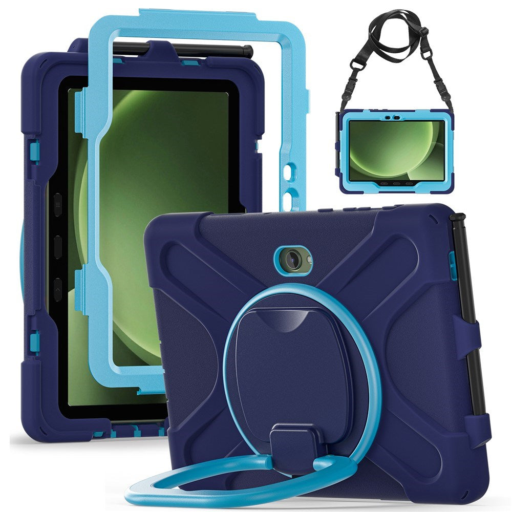 Samsung Galaxy Tab Active5 Pro / Active4 Pro EIDERWOOD Hybrid Plast Børne Cover m. Kickstand & Strop - Blå