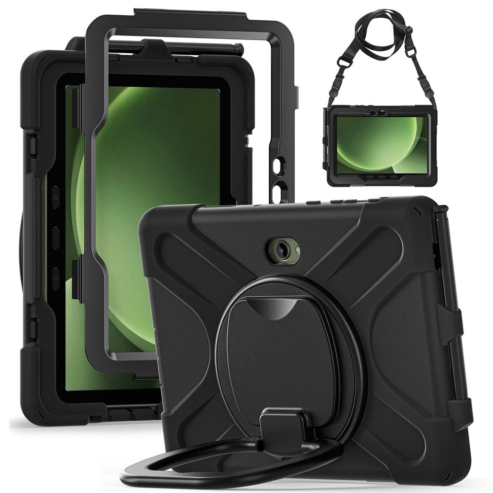 Samsung Galaxy Tab Active5 Pro / Active4 Pro EIDERWOOD Hybrid Plast Børne Cover m. Kickstand & Strop - Sort