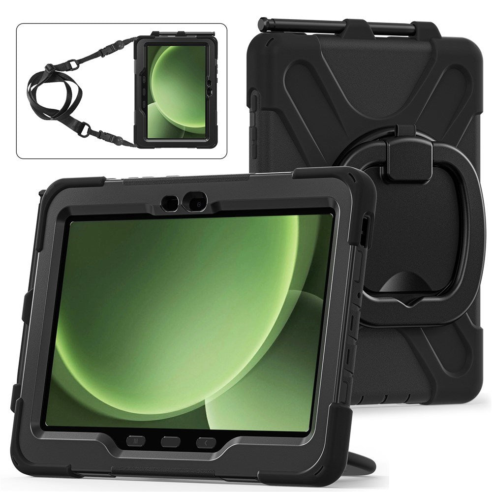 Samsung Galaxy Tab Active5 Pro / Active4 Pro EIDERWOOD Hybrid Plast Børne Cover m. Kickstand & Strop - Sort