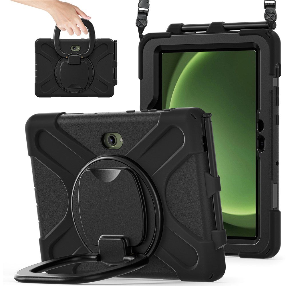 Samsung Galaxy Tab Active5 Pro / Active4 Pro EIDERWOOD Hybrid Plast Børne Cover m. Kickstand & Strop - Sort