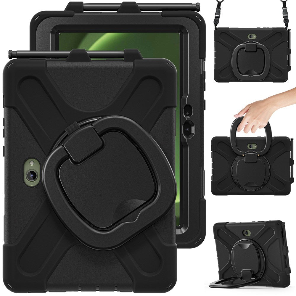 Samsung Galaxy Tab Active5 Pro / Active4 Pro EIDERWOOD Hybrid Plast Børne Cover m. Kickstand & Strop - Sort