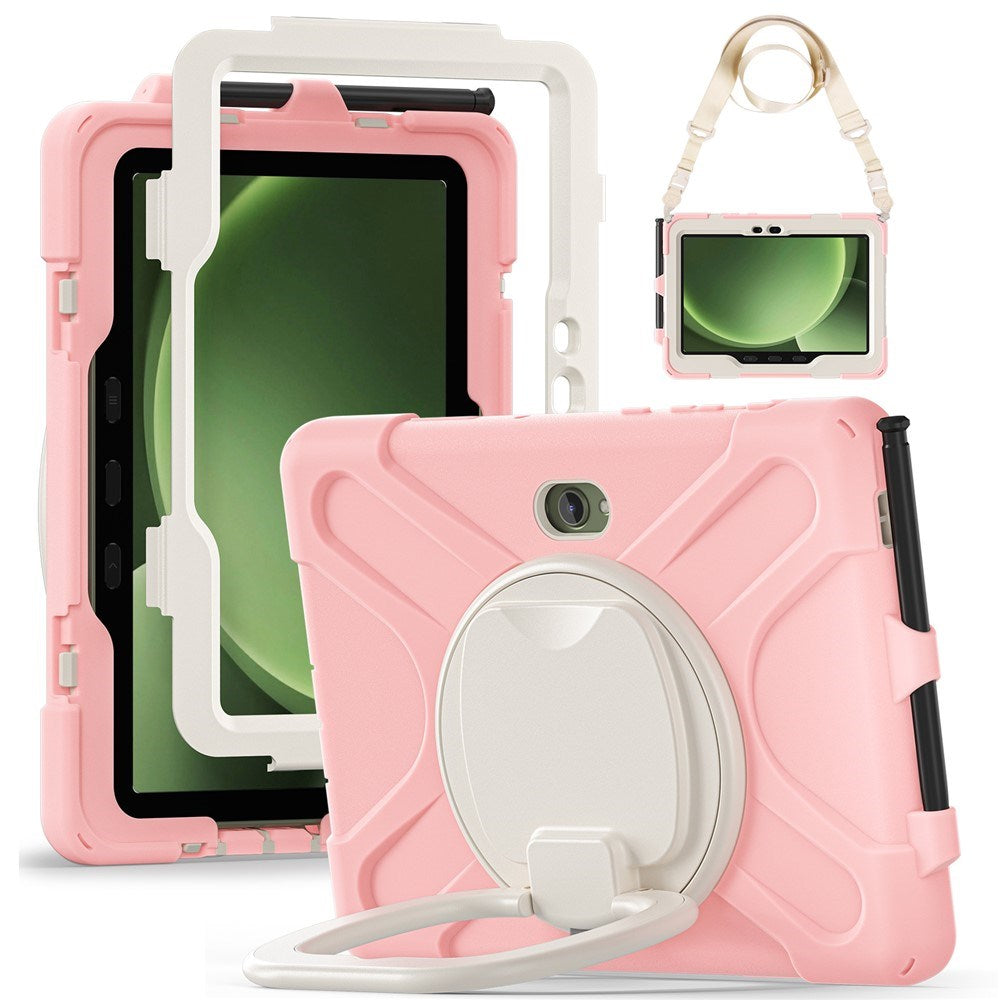 Samsung Galaxy Tab Active5 Pro / Active4 Pro EIDERWOOD Hybrid Plast Børne Cover m. Kickstand & Strop - Lyserød