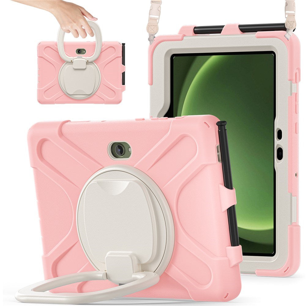 Samsung Galaxy Tab Active5 Pro / Active4 Pro EIDERWOOD Hybrid Plast Børne Cover m. Kickstand & Strop - Lyserød